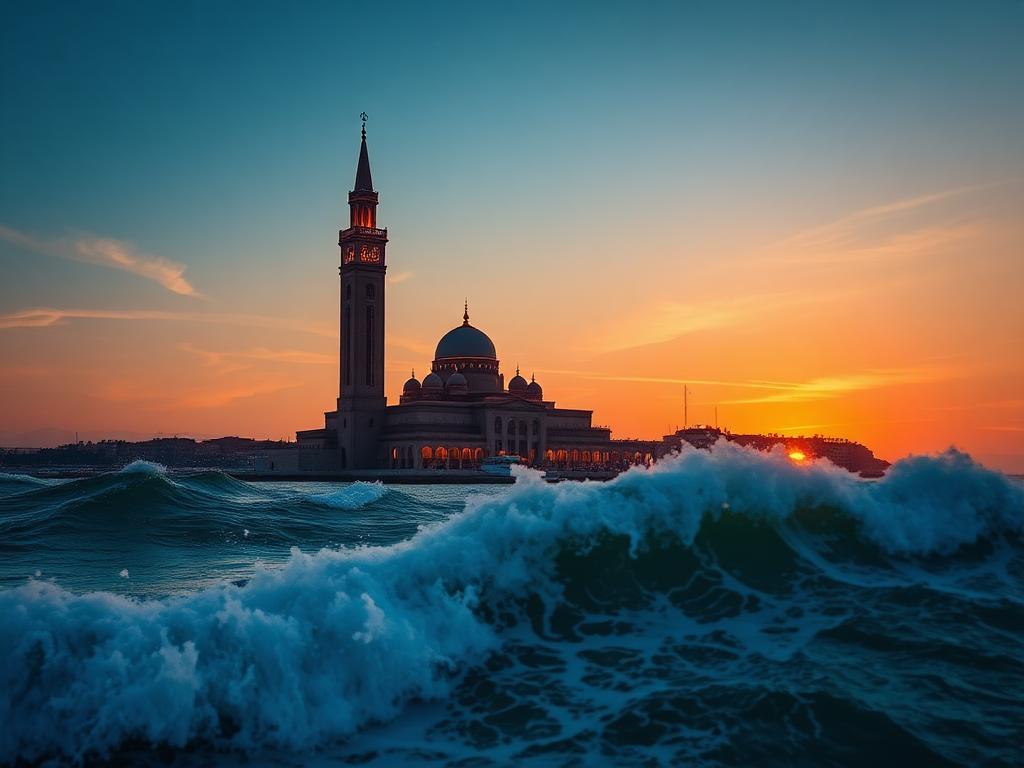 Mosquée Hassan II au coucher du soleil