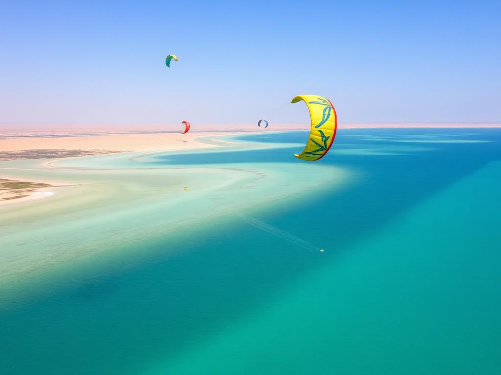 Kitesurfeurs sur la lagune turquoise