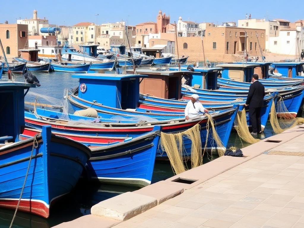 قوارب زرقاء في ميناء صيد الصويرة