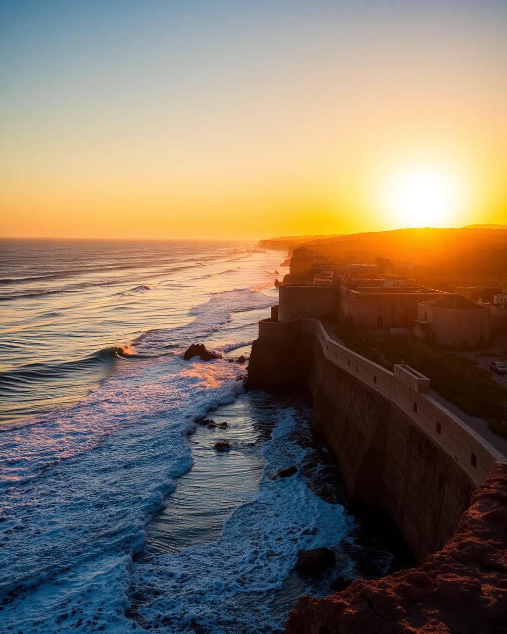 Côte atlantique près d'Essaouira au coucher du soleil