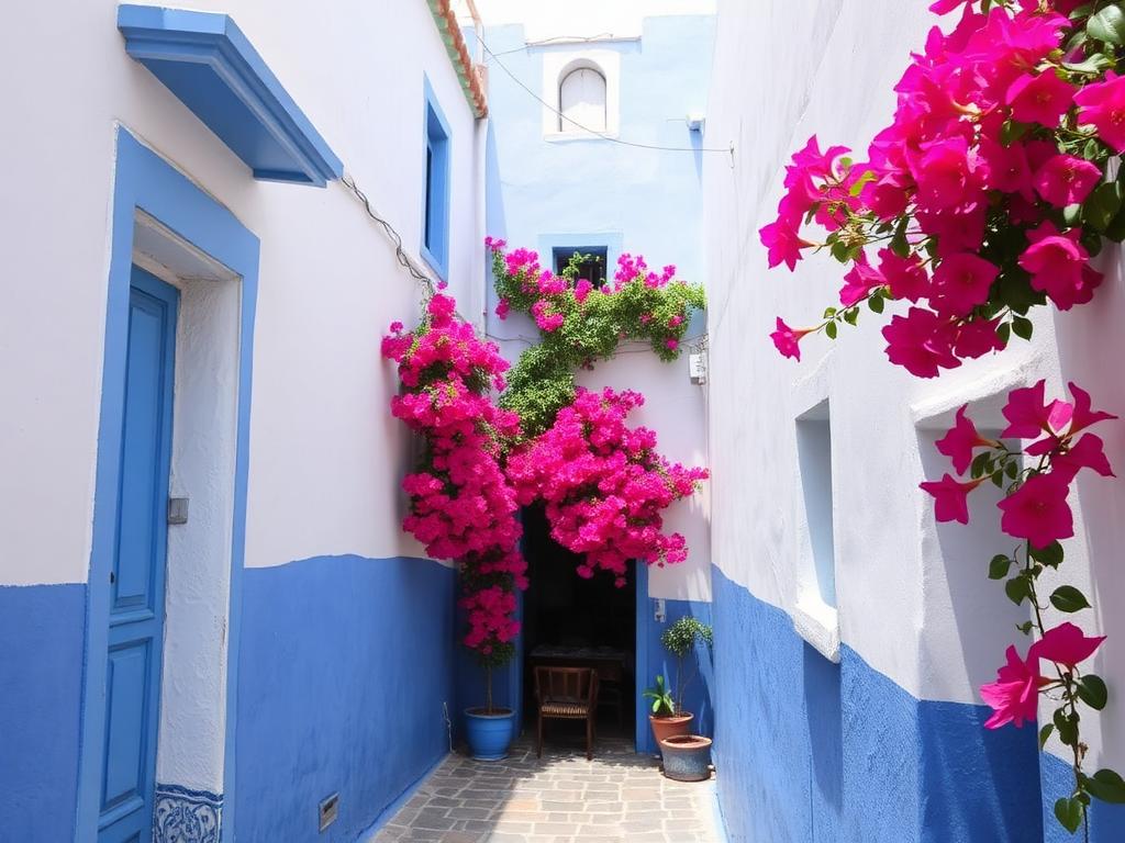 Ruelle bleue et blanche de la Kasbah des Oudayas